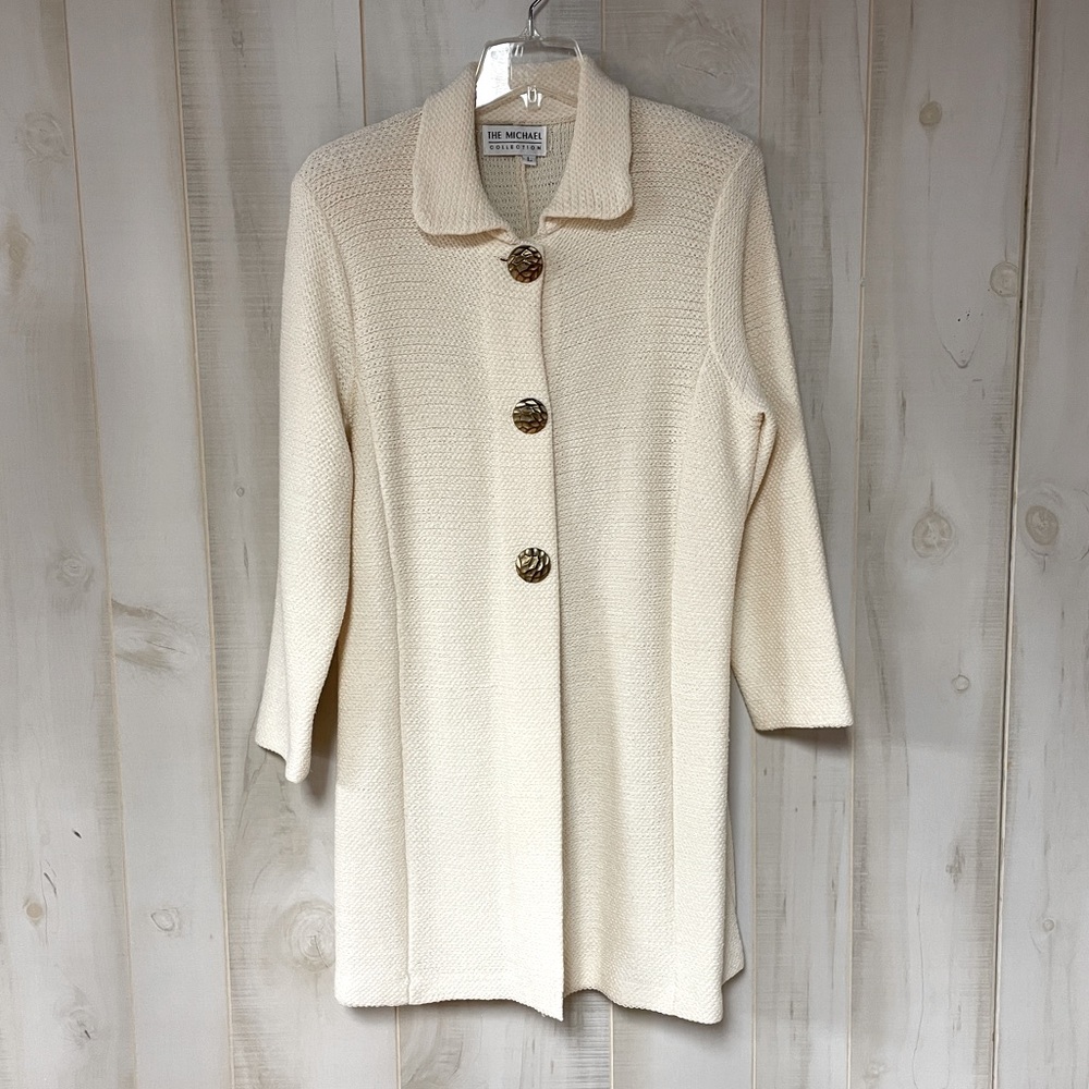 Cream Textured Button-Front Coat